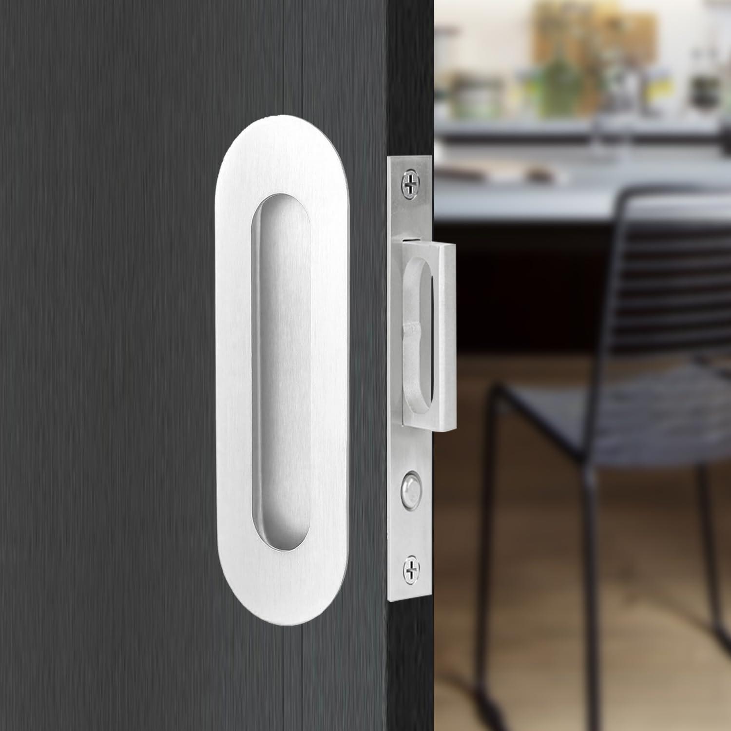 Sliding Pocket Door Hidden Handle, 304 Stainless Steel Pocket Door Hardware, Recessed Flush Finger Pulls, Heavy Duty Edge Pull with Pop Out Ring Pull (Silver, 4.72 inch)