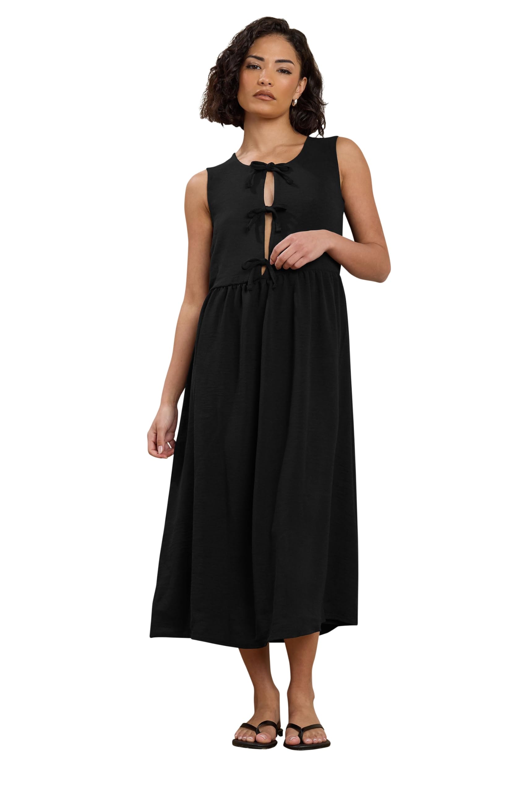 Pixiegirl Women's Black Petite Tie Front Midi Dress In | : Size 14