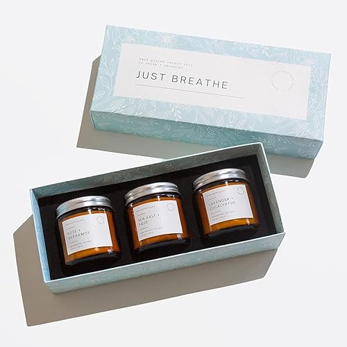 Miniatura 3 de Juego de 3 velas perfumadas de aromaterapia, juego de regalo de velas Just Breathe para mujeres, cera de soja vertida a mano con aceites esenciales,