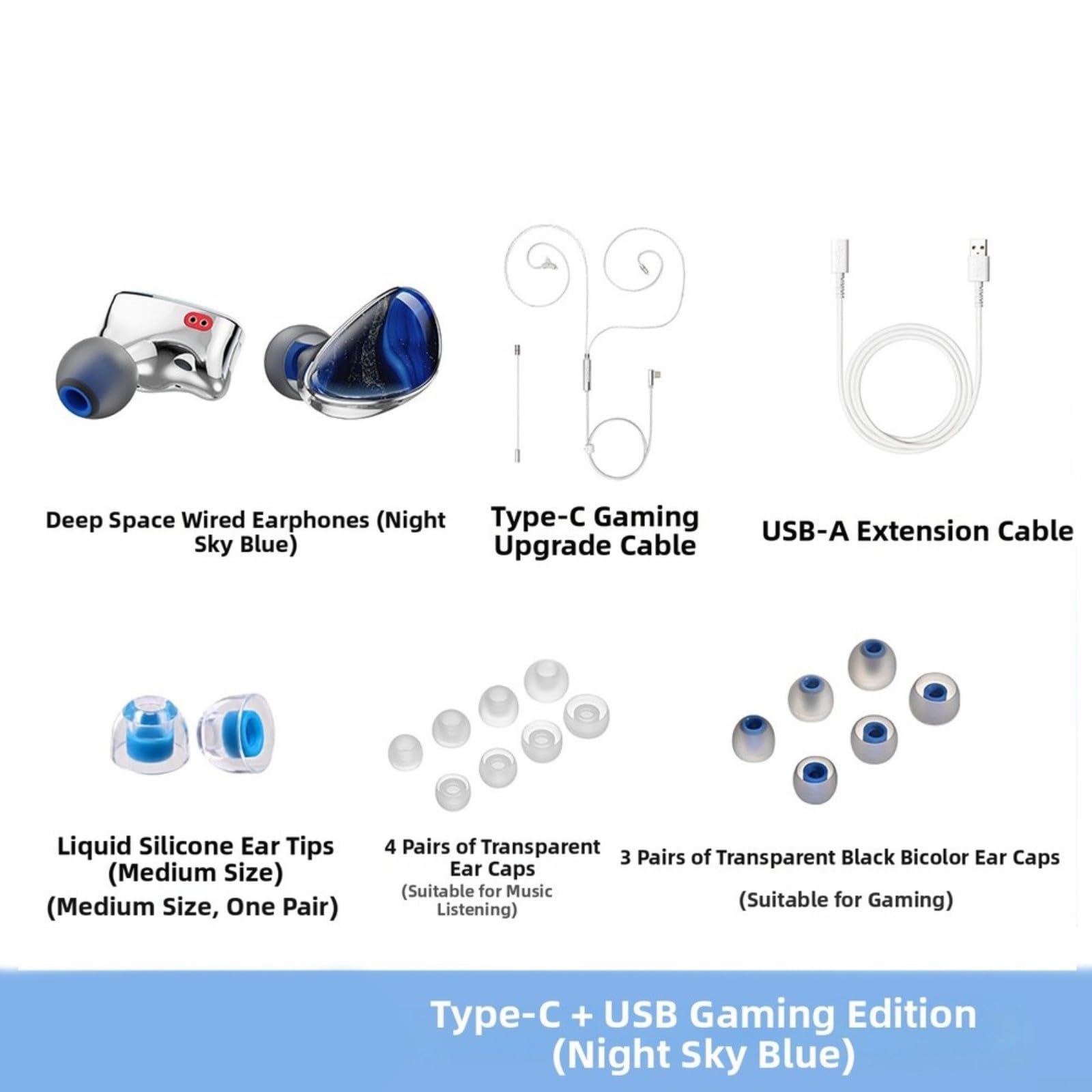 Cuffie da gioco in-ear cablate con suono surround virtuale 7.1 e bassi profondi, microfono con cancellazione del rumore, comodo design OFC placcato argento, lungo, azzurro (azzurro)