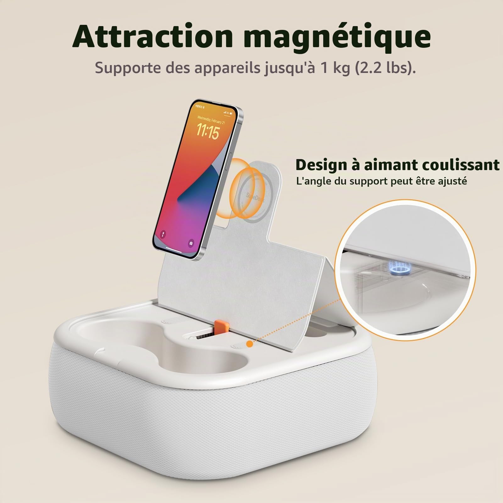 SupeDesk Support magnétique pour tablette/Kindle avec deux anneaux magnétiques, compatible avec les téléphones, tablettes, Kindle de 4 à 13", coussin confortable avec bol pour les genoux, le bureau,