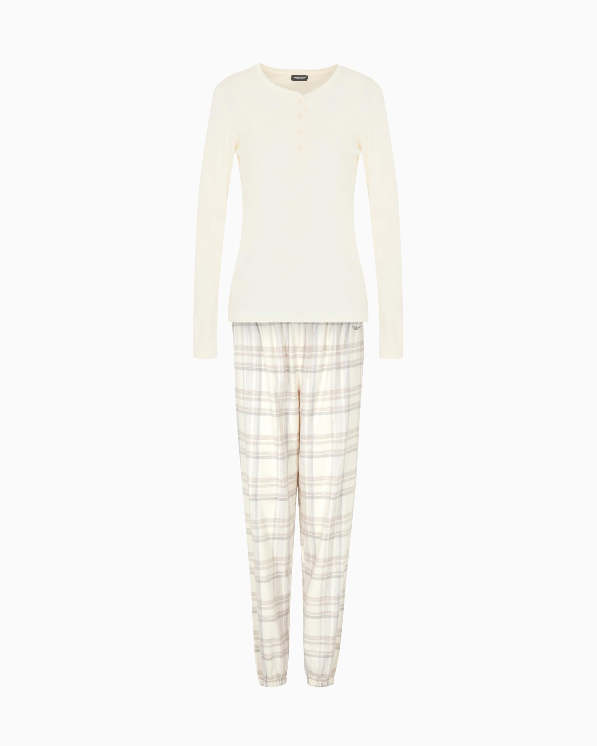 Emporio Armani Damen Check Long Pajamas Pyjamaset, Cremefarben, M EU