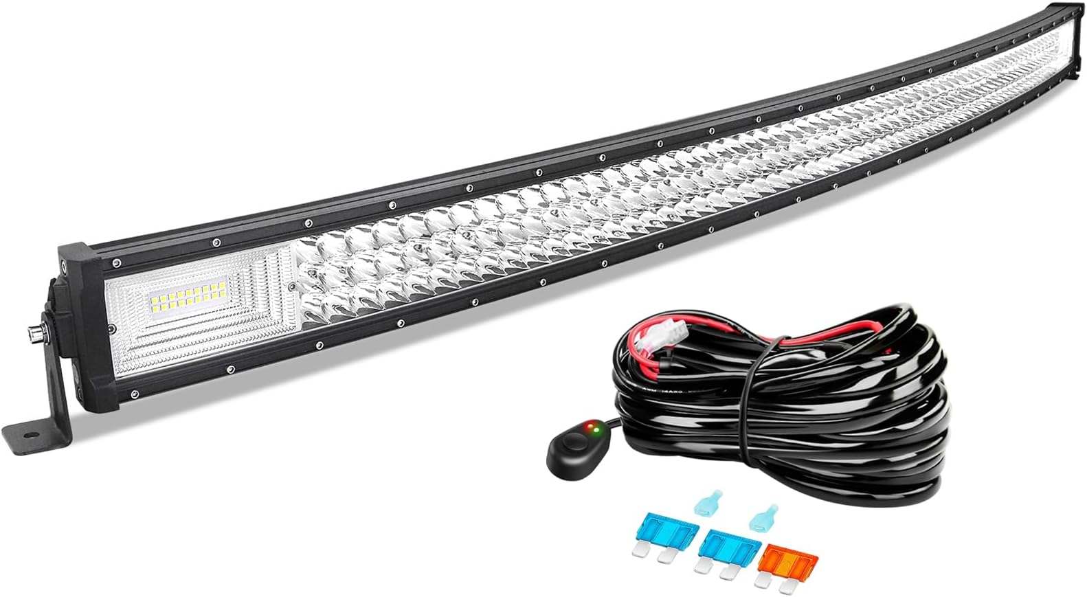 52 inch 675W Curved Triple Row 7D Led Work Light Bar Spot Flood Combo Beam with Wiring Harness DC 12V-24V 6000K Offroad Vehicles 4x4 Atvs Utvs