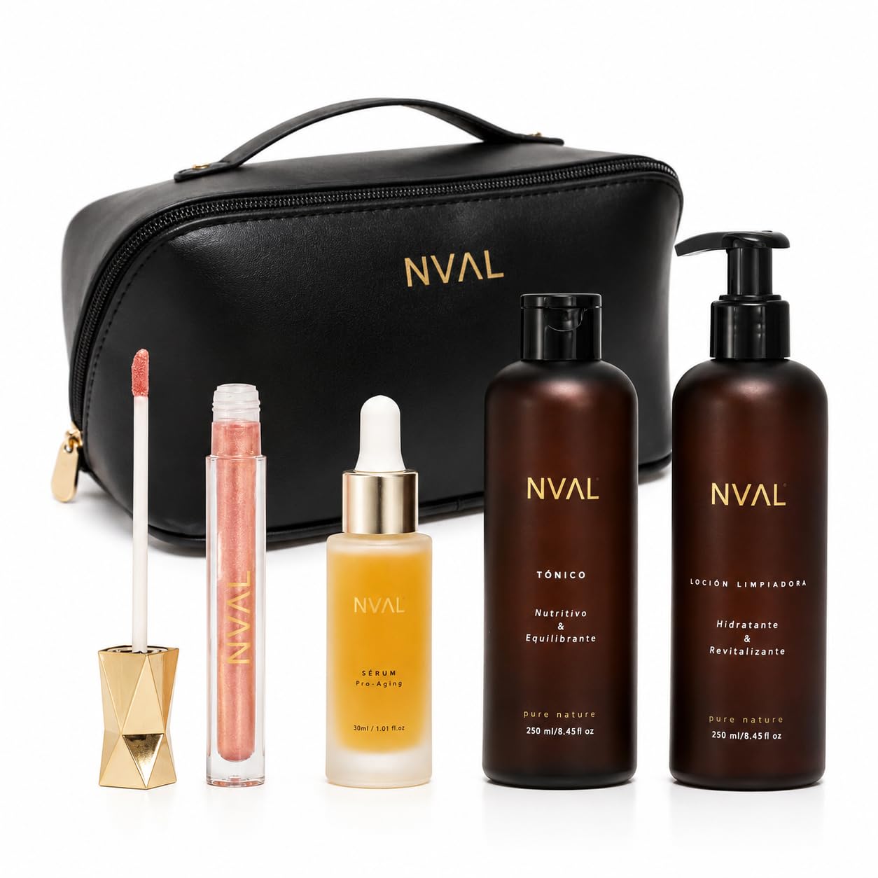 NUAL - Kit Rutina Diaria Facial Nval - Esenciales para una completa Limpieza y Prevención, cosmetica facial para todo tipo de pieles (NECESER+ KIT LIMPIEZA)