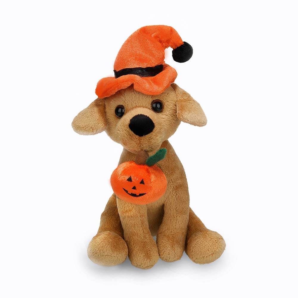 Plushland Halloween Pawpals 8 inches Puppy Dog Plush Stuffed Toy Comes with Hat and Halloween Jack O Lantern - Pumpkin for Kids on This Holiday (New