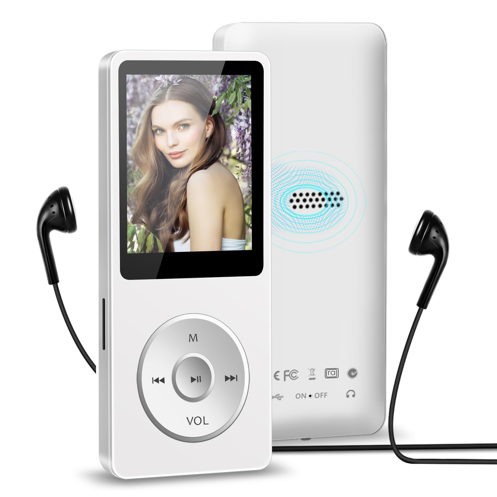 32GB MP3 Player with Bluetooth, Mini MP3 Music Players with Speaker, Supports Alarm Clock, FM Radio, Recording Function, Up to 128GB Memory Storage, Earphones Included