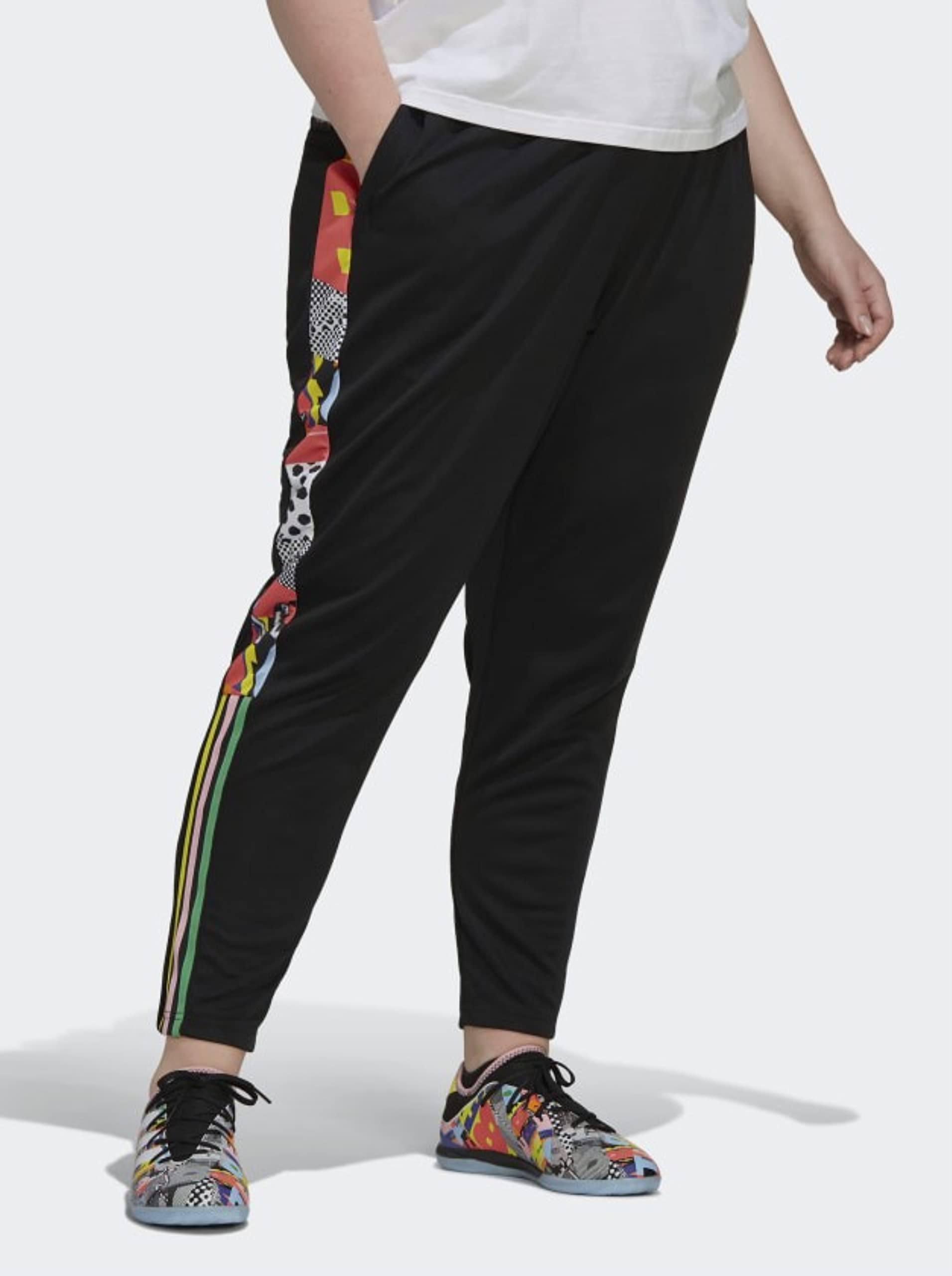 adidas Damskie spodnie dresowe Tiro Pride Plus Size, czarne/wielokolorowe