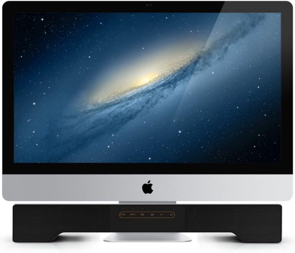 Powerful Soundbar for iMac, Mac, PC, Bluetooth Speaker with 3.5mm Line in and Micro USB Interface, Amazing Sound, Super Bass, 3D Stereo Surround Sound 2.0 Channel, Home Cinema Music System (Black)