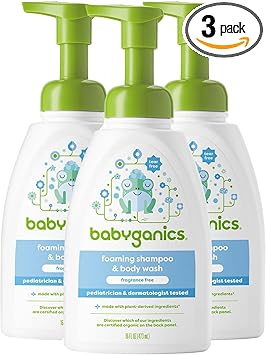 Babyganics Baby Shampoo + Body Wash Pump Bottle, Fragrance Free, 16oz, 3 Pack