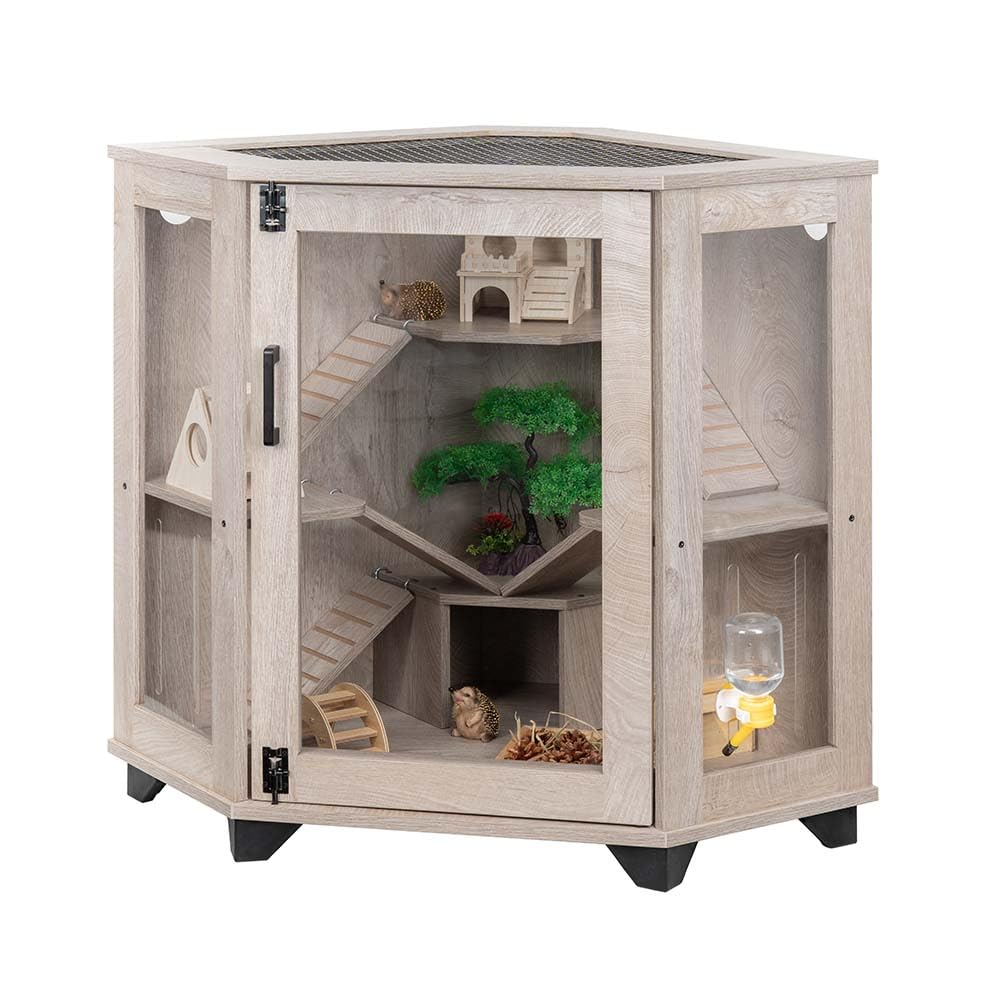 unipaws Chinchilla-Käfig mit Rampe und Haus, Igelgehege, Tiernation für Frettchen, Mäuse, Ratten, Reptilien, klarer Acryl-Eck-Käfig Kleintierkäfig