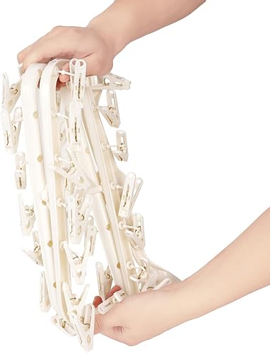 Miniatura 6 de Perchas de secado de ropa plegables con clip, colgador de goteo de plástico con 32 clips de secado a prueba de viento, gancho para ropa interior