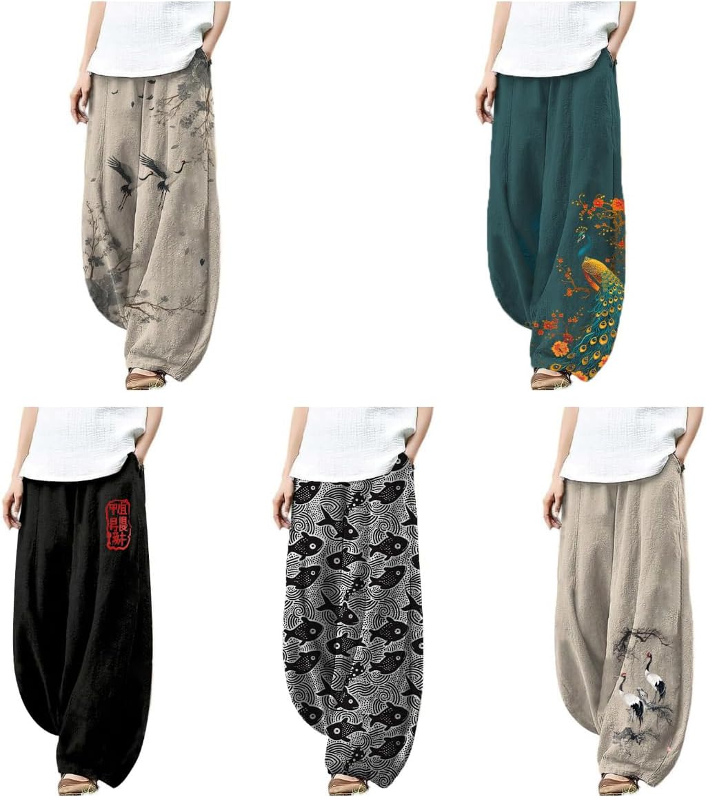 Womens Beach Pants Lounge Breathable Funny Printed with Pockets Flowy Palazzo Pants for Women High Waist Pants - Image 5
