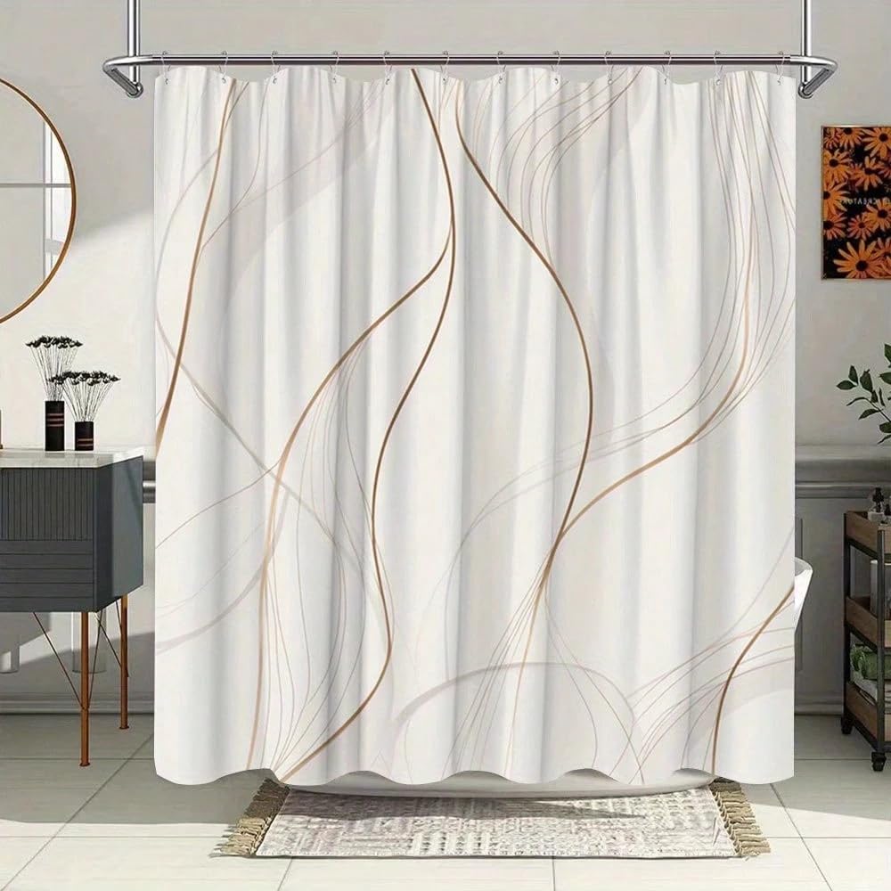 GLKSDLPO 1 Piece Of Elegant Abstract Wave Shower Curtain Bathroom Decoration Bathtub Partition Curtain Set, Modern Home(137x183cm/54x72in(WxH)
