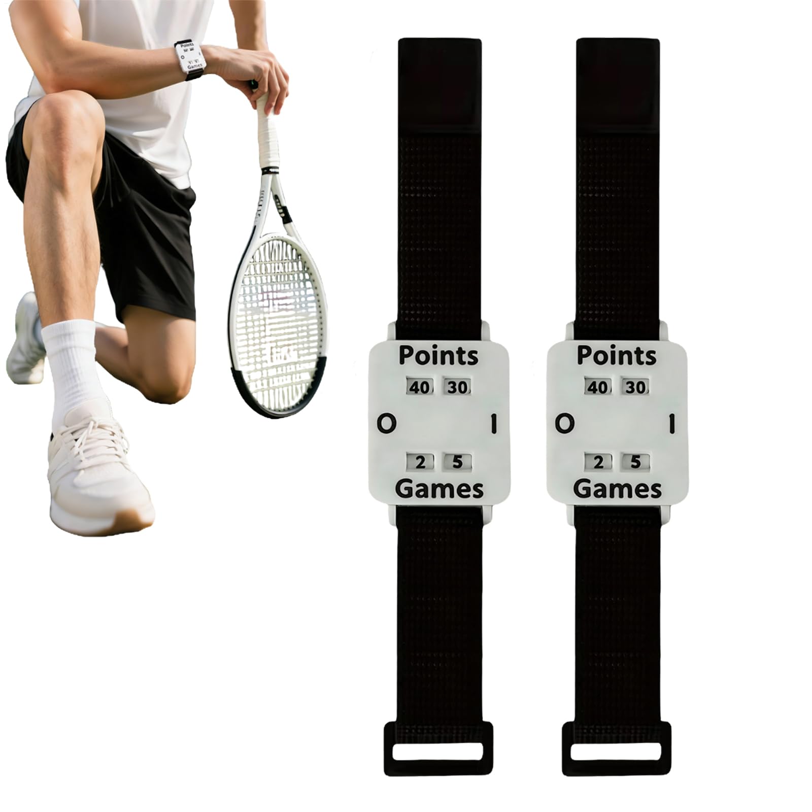 Pulsera Contadora De Puntos, Paquete de 2 Banda Deportiva Ajustable, Marcador con Pantalla Grande para Tenis Adultos