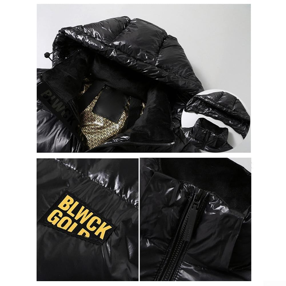 SPORTARC Piumino corto con cappuccio nero oro unisex, spesso caldo cappotto di coppia invernale pane all'aperto, stile piumino uomo donna stesso design