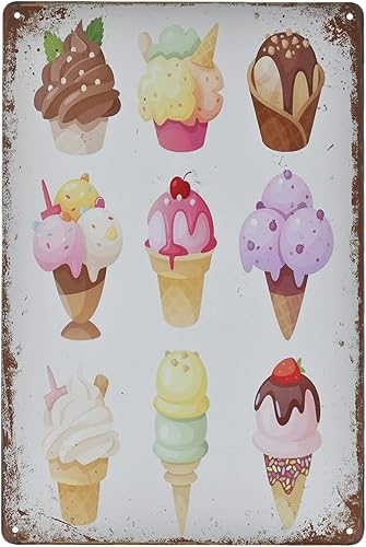 TREEPERI Letrero de metal vintage Helado panadería postre tienda de hojalata decorativo decoración de pared