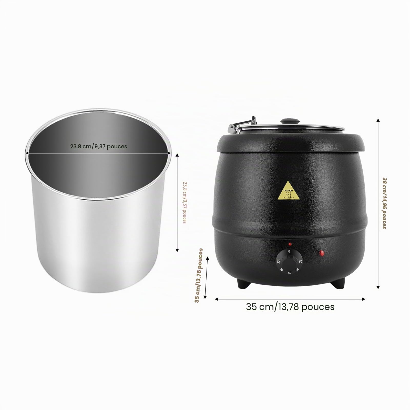 Marmite à Soupe Électrique 10L en Acier Inoxydable Soupiere Electrique Température Contrôlable Marmite Electrique pour Foyers/Buffets/Restaurants/Boutiques de Petit-déjeuner