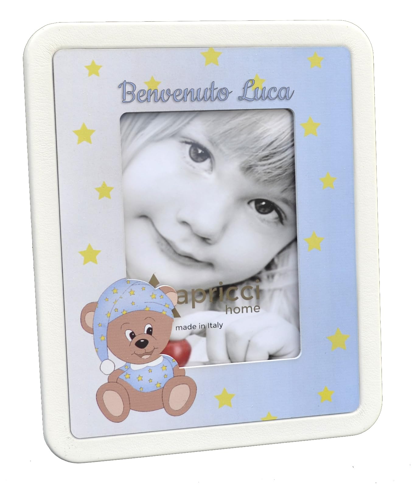 Benvenuto al Mondo: Set regalo tema Orso con Diario e Portafoto da tavolo Neonato nascita (Celeste)