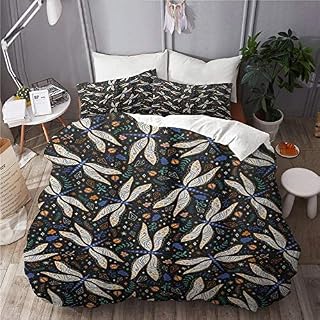 QINCO bedding-Duvet Cover Set,Dreamy Angel's Wings White & Blue Print,Microfibre 230x220 with 2 Pillowcase 50x80,King