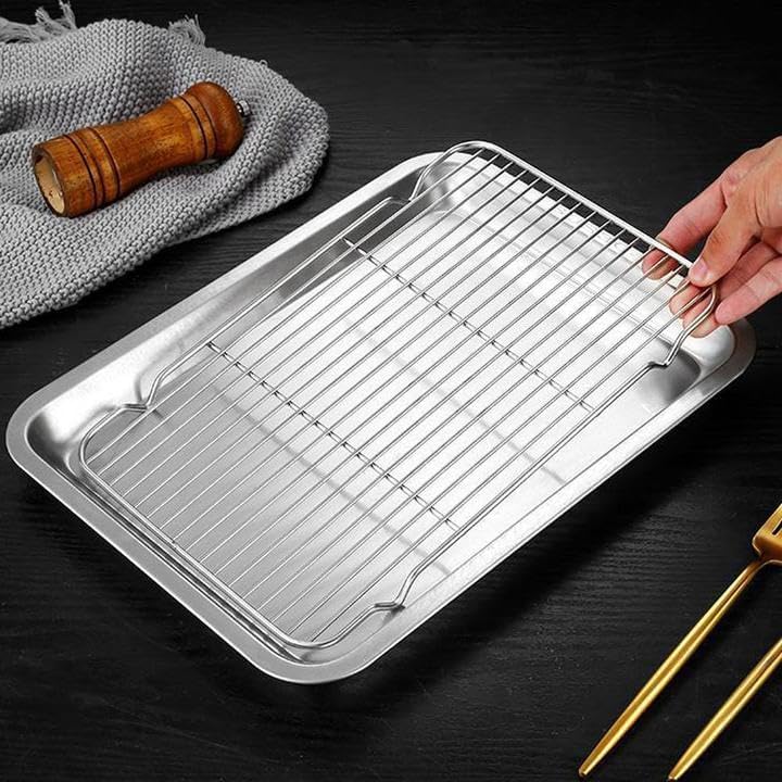 2 Set of Bakeware Bake Pan Nonstick Steel Roaster with Gill Rack 12.6"* 8.6"*0.78"