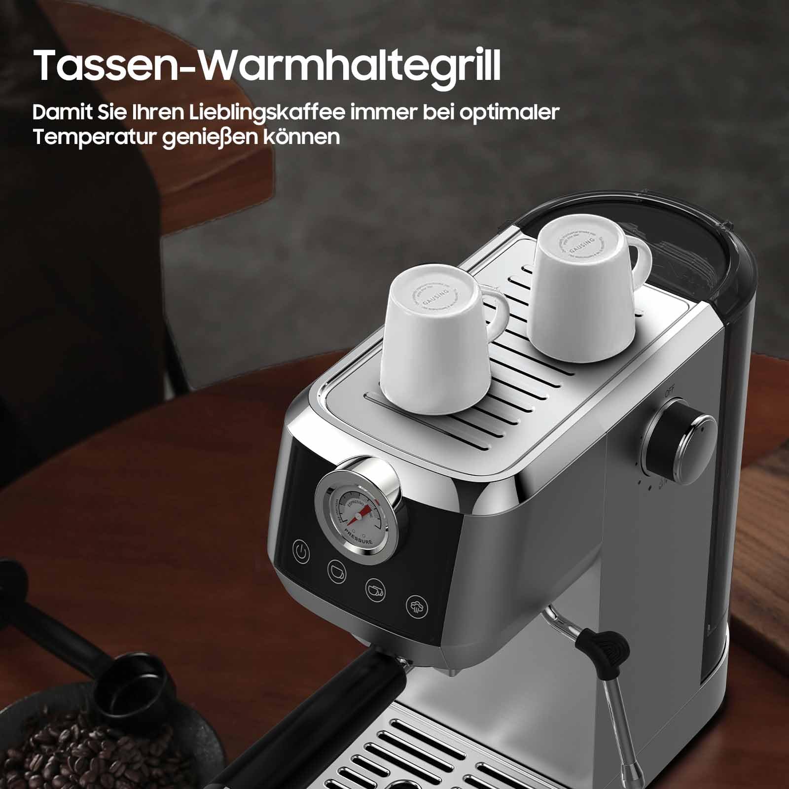 iceagle Espressomaschine CM1665B 20 Bar Italienischer Pumpe Siebträgermaschine Edelstahl Kaffeemaschine Espresso Cappuccino Latte Touchscreen Druckanzeige 1.3L Wassertank