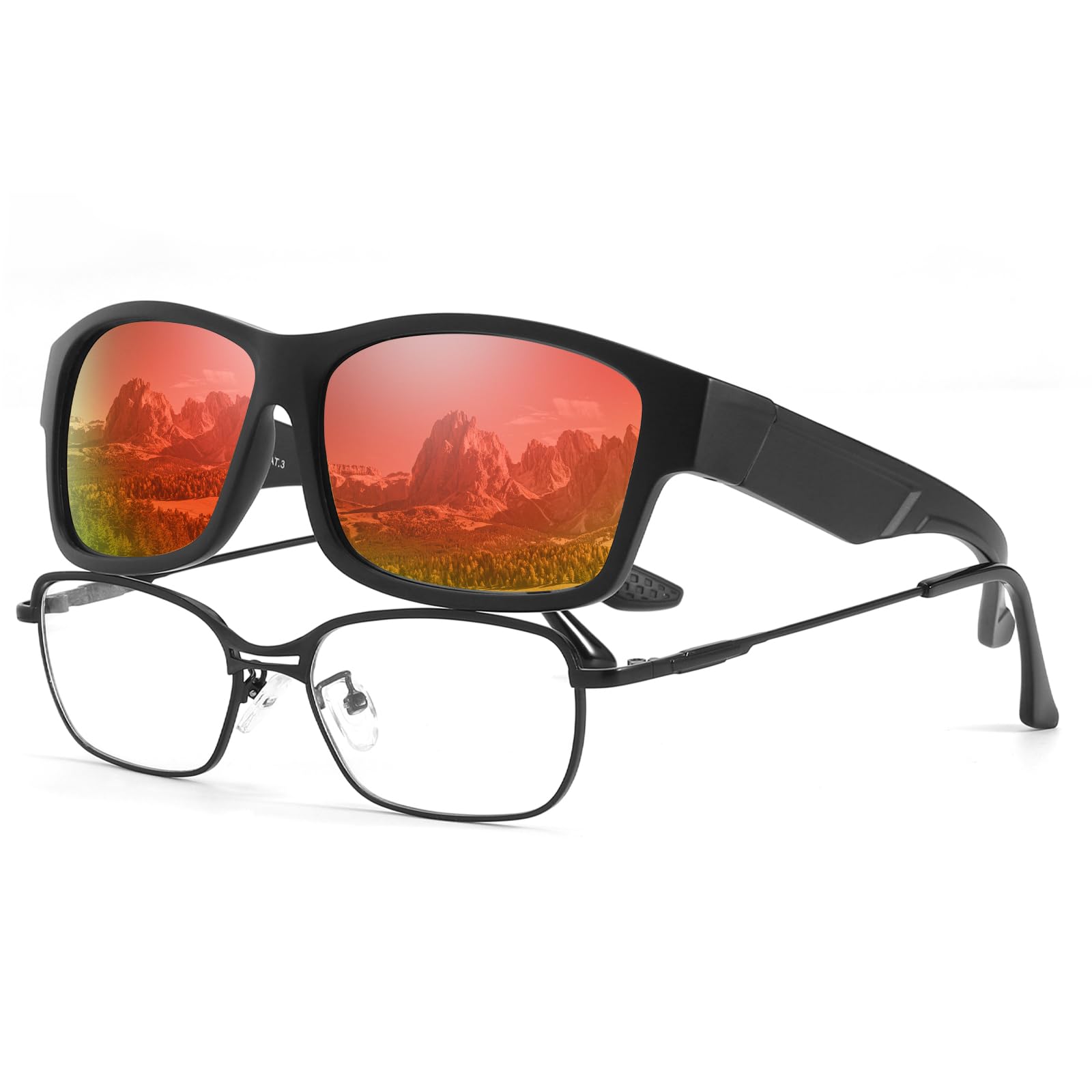 LVIOE Überzieh Sonnenbrille für Herren Polarisierte Linse Quadratischer Rahmen Überbrille UV400 Schutz
