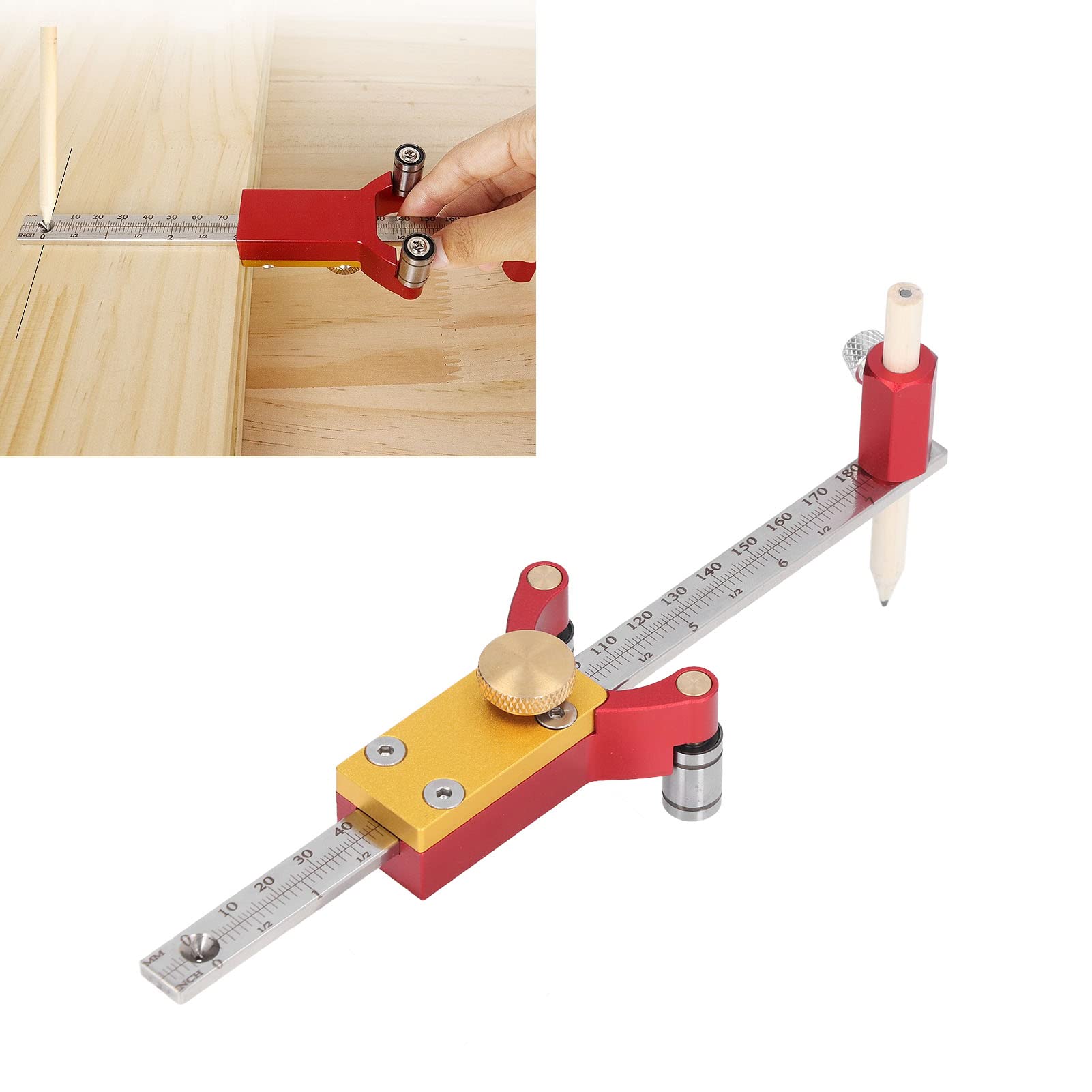 Medidor de marcado de rueda Herramienta de trazado de madera deslizante DIY lineal paralelo Dibujo Medición de Aleación de aluminio 200 mm para carpintería Cerámica Hierro