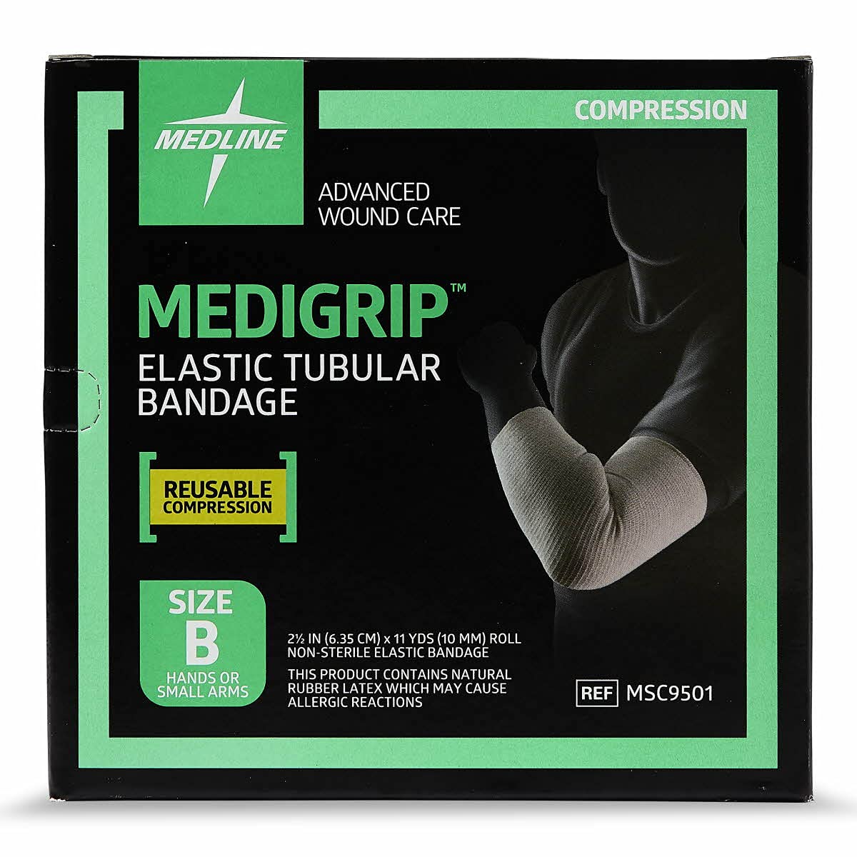 Medline Medigrip Elastic Latex Tubular Support Bandage, Size B (6.3 cm) for Small Hands and Limbs, 1 Count