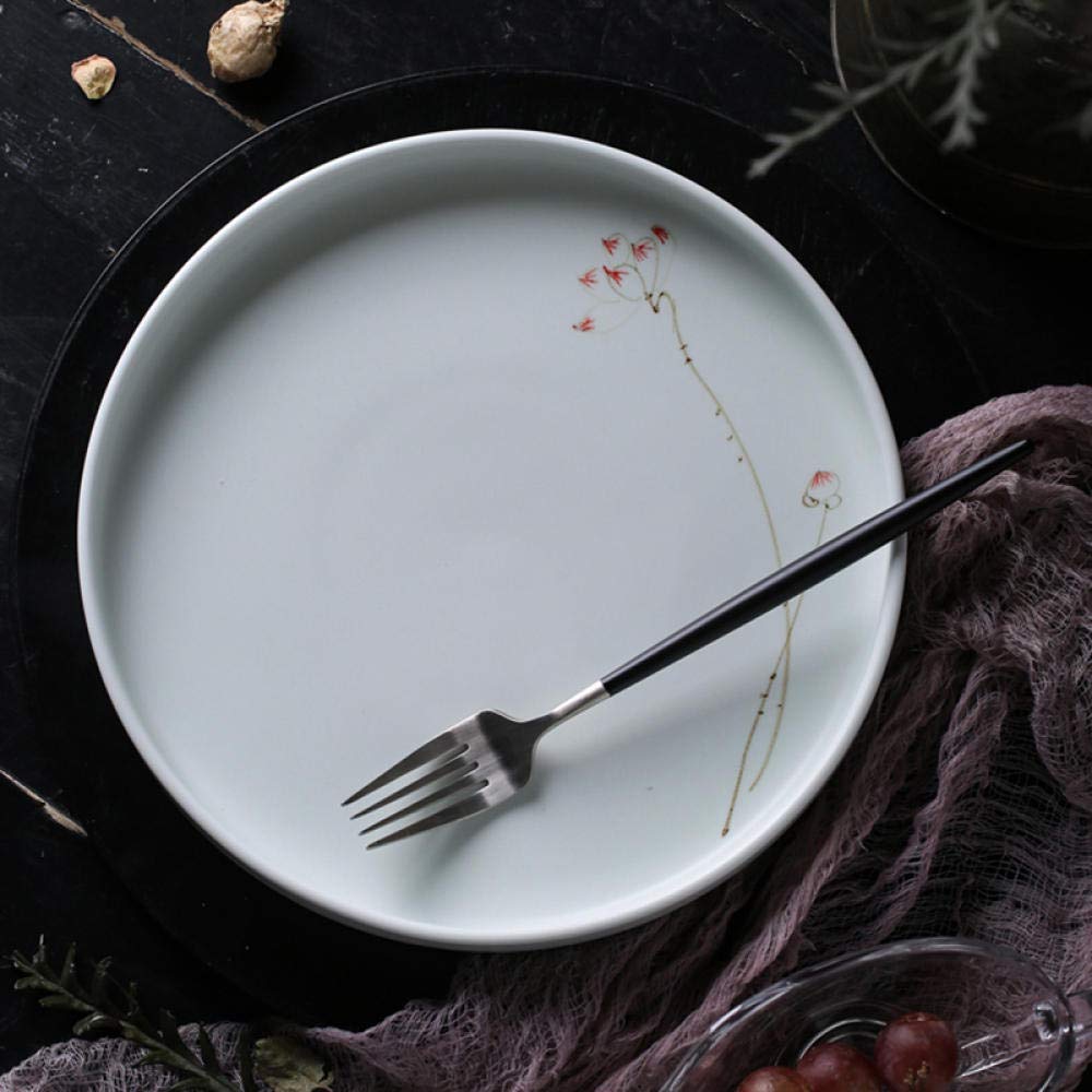 Hand-Painted High White Clay Chinese Ceramic Bread & Butter Plate Hand-Painted Large Plate Breakfast Plate Salad Plate Household 8”/10”-White Tuba