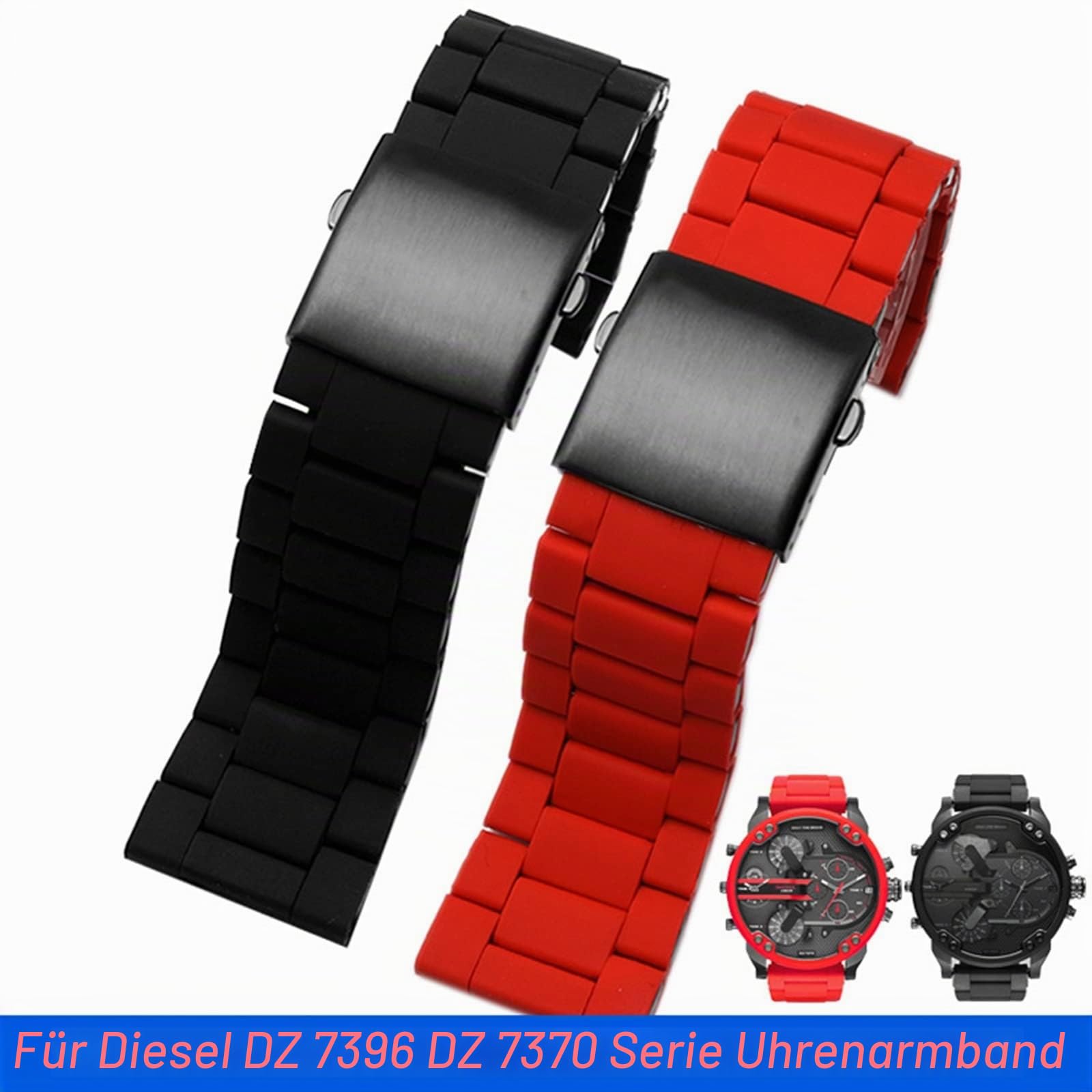 Uhrenarmband für Diesel DZ7370 DZ7395 DZ 7430 DZ7396 Herren großes Zifferblatt Silikagel feines Stahl Uhrenarmband 28 mm, 28mm, Achat