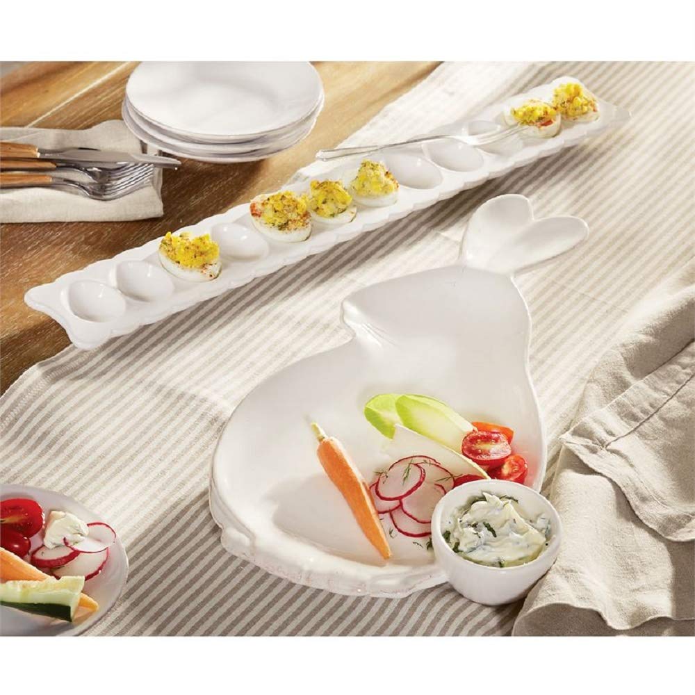 Mud Pie Deviled Egg Tray Set with Fork Serving Dish, One Size, White