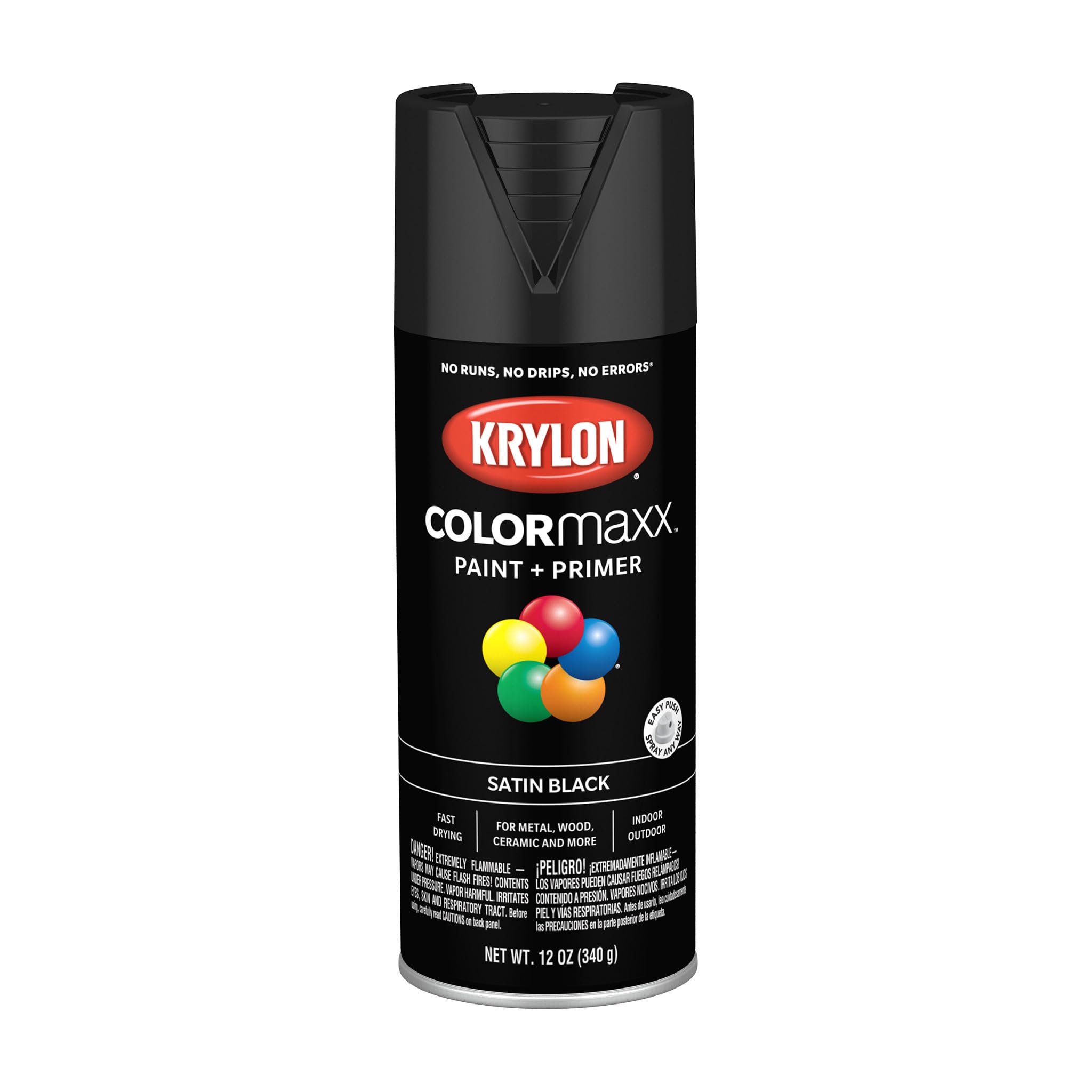 Krylon ColorMaxx12 Oz. Satin Spray Paint, Black - 1 Each