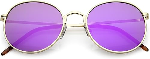 zeroUV - Gafas de sol redondas de 2.047 in con montura de metal clásica, lentes planas, espejos, color espejo