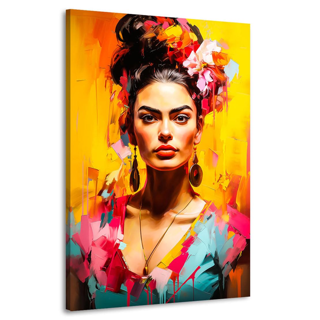 Kunstgestalten24 | Frida Kahlo Color Style Wandbild | Leinwandbild mit Echtholz-Keilrahmen | Leinwand Gemälde Kunst Art | Hochwertige Kunstdrucke | XXL Bilder auf Leinwand