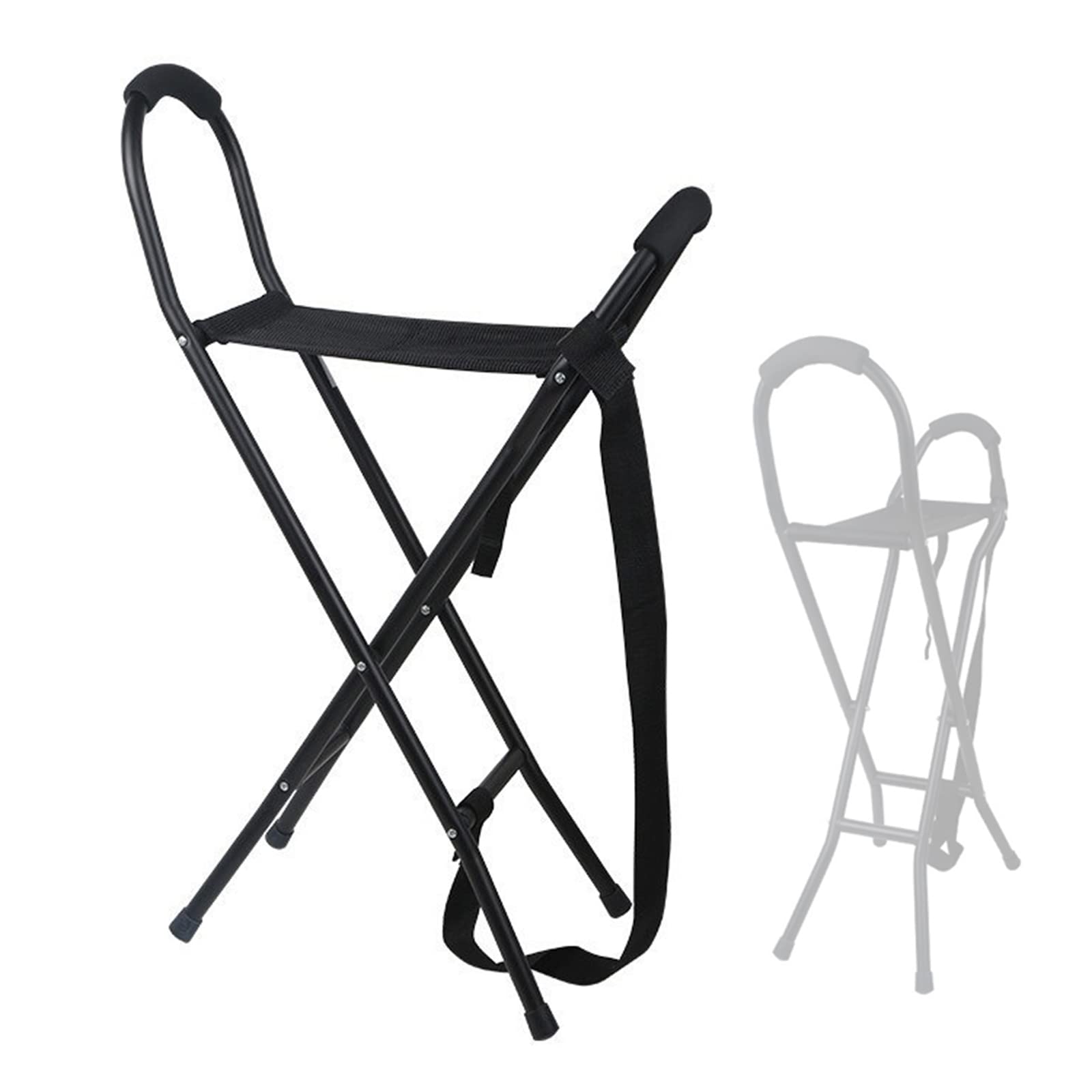 Bastón plegable con asiento de bastón con 2 asas y 4 patas, silla portátil de aluminio para ancianos, camping, taburete de viaje