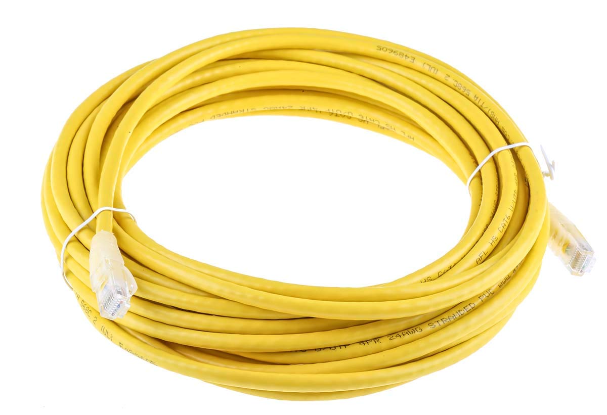 RS PRO Kabel Ethernet Cat.6, 10 m, żółty kabel krosowy, wtyczka RJ45 U/UTP, B RJ45, PCW