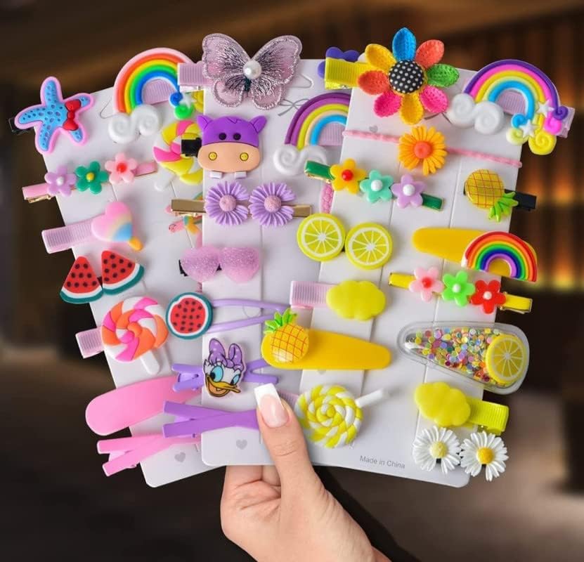 LYTIX 12 Pcs Novelty Hair Accessories - Unicorn, Ice Cream Theme Hair Clips for Kids; Safe & Comfortable, Multi-Color Designs, Birthday Party Supplies