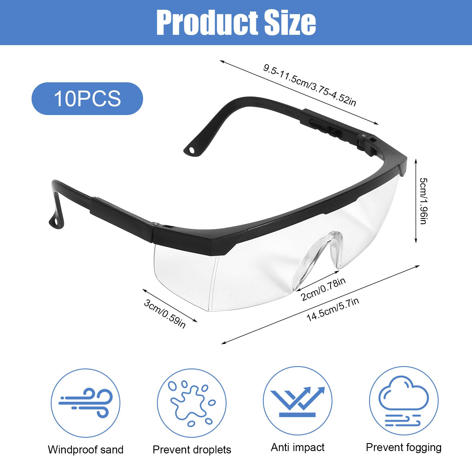 WGDVVJV Safety Goggles 10 Pcs Wraparound Safety Glasses Protective Glasses Clear Safety Glasses Work Glasses Safety Black - Image 2