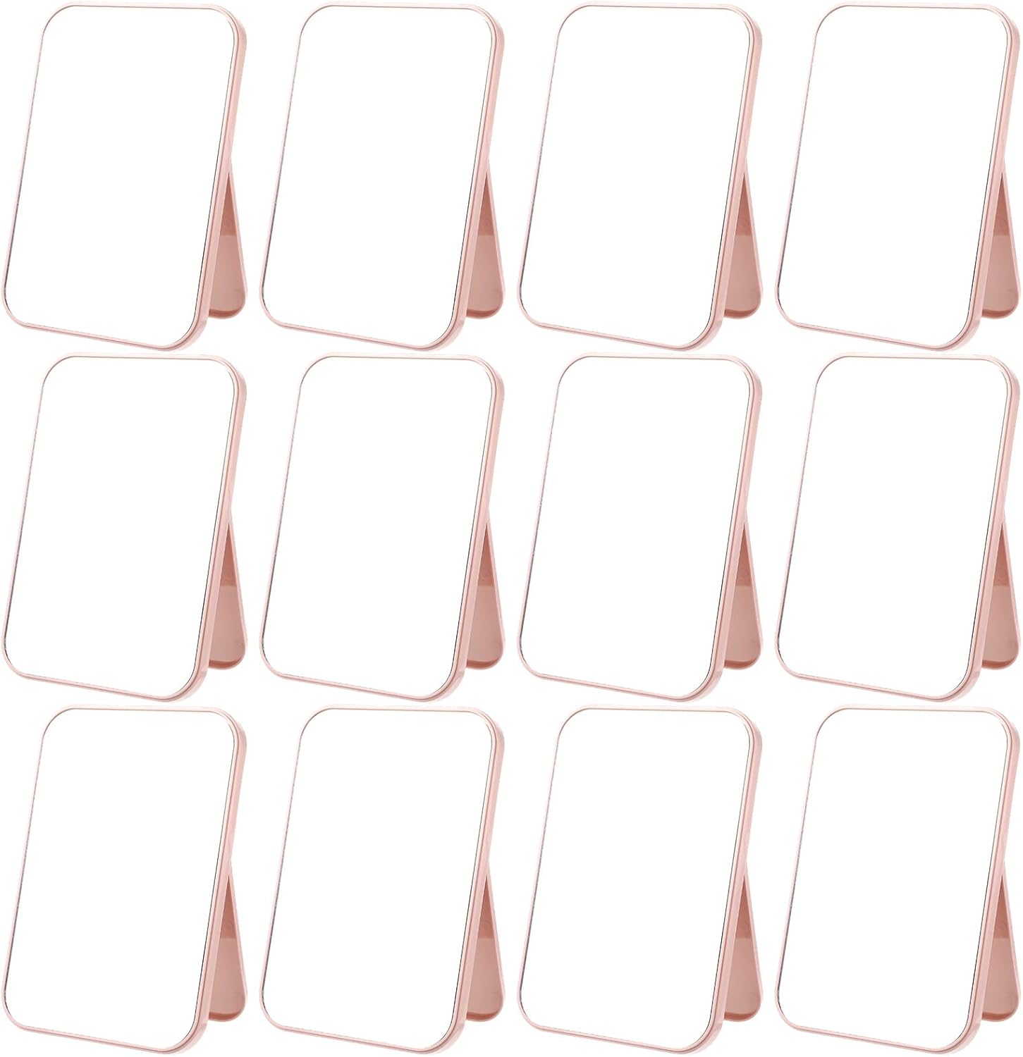 Kifmurase 12PCS Spa Party Mirrors, 8" Pink Vanity Table Mirrors with Stand, Desktop Table Makeup for Sleepover Slumber Birthday Favors, Portable Folding Mirror, Standing or Wall Hanging Dual-Use