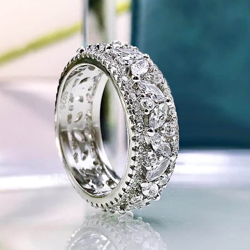 100% Plata de Ley 925, Anillos de Compromiso de Flores ahuecados de Diamantes con Alto Contenido de Carbono para Mujer, joyería Fina