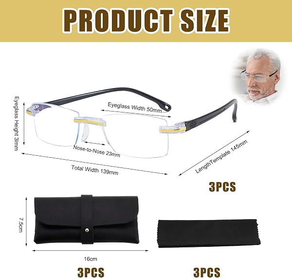3 Pcs Gafas Autograduables Inteligentes,Gafas Inteligentes Autograduables,PresbiciaGafa de Lectura Gafa Con Zoom Automático Y Protección Contra La Luz Azul,Con 3 Paño Limpieza y 3 Estuche Para Gafa - 4