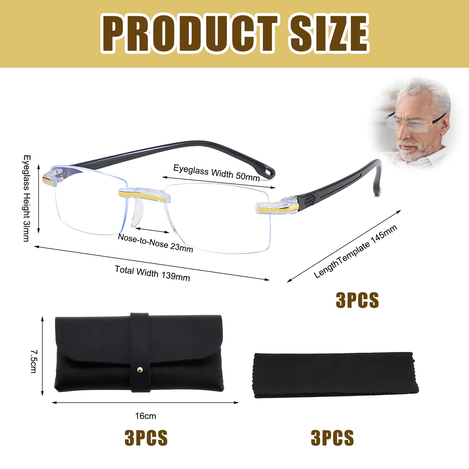 3 Pcs Gafas Autograduables Inteligentes,Gafas Inteligentes Autograduables,PresbiciaGafa de Lectura Gafa Con Zoom Automático Y Protección Contra La Luz Azul,Con 3 Paño Limpieza y 3 Estuche Para Gafa — view 4