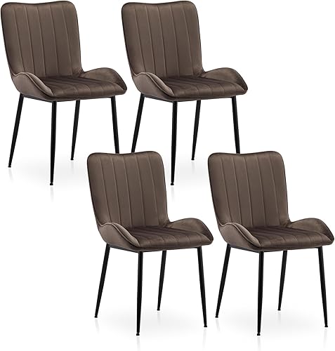 TUKAILAi Juego de 4 sillas de comedor tapizadas de terciopelo con patas de metal resistentes, silla de escritorio moderna de terciopelo de mediados