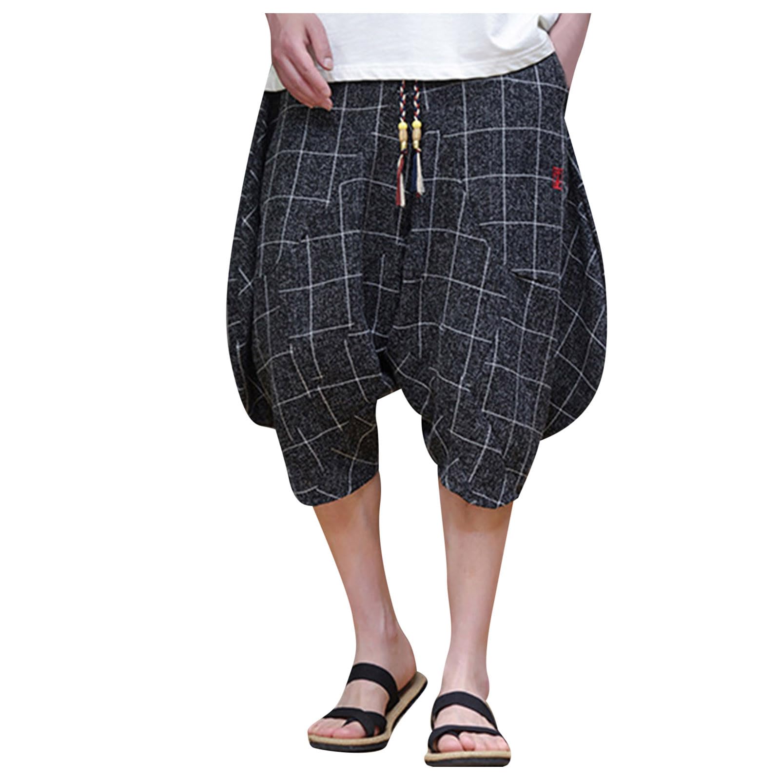 Pantaloni corti harem da uomo, baggy, corti, estivi, Goa, pantaloni hippie con tasche, vestibilità larga, pantaloni estivi leggeri, per il tempo libero, per le vacanze e la spiaggia