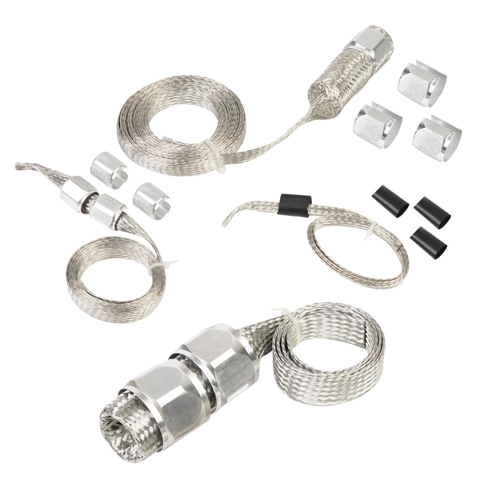 Braid Hose Sleeving Kit Aluminium Edelstahl Geflecht Austausch Schlauchset Dekorativ für Autowerkstatt Reparatur Motorenbau, Silber