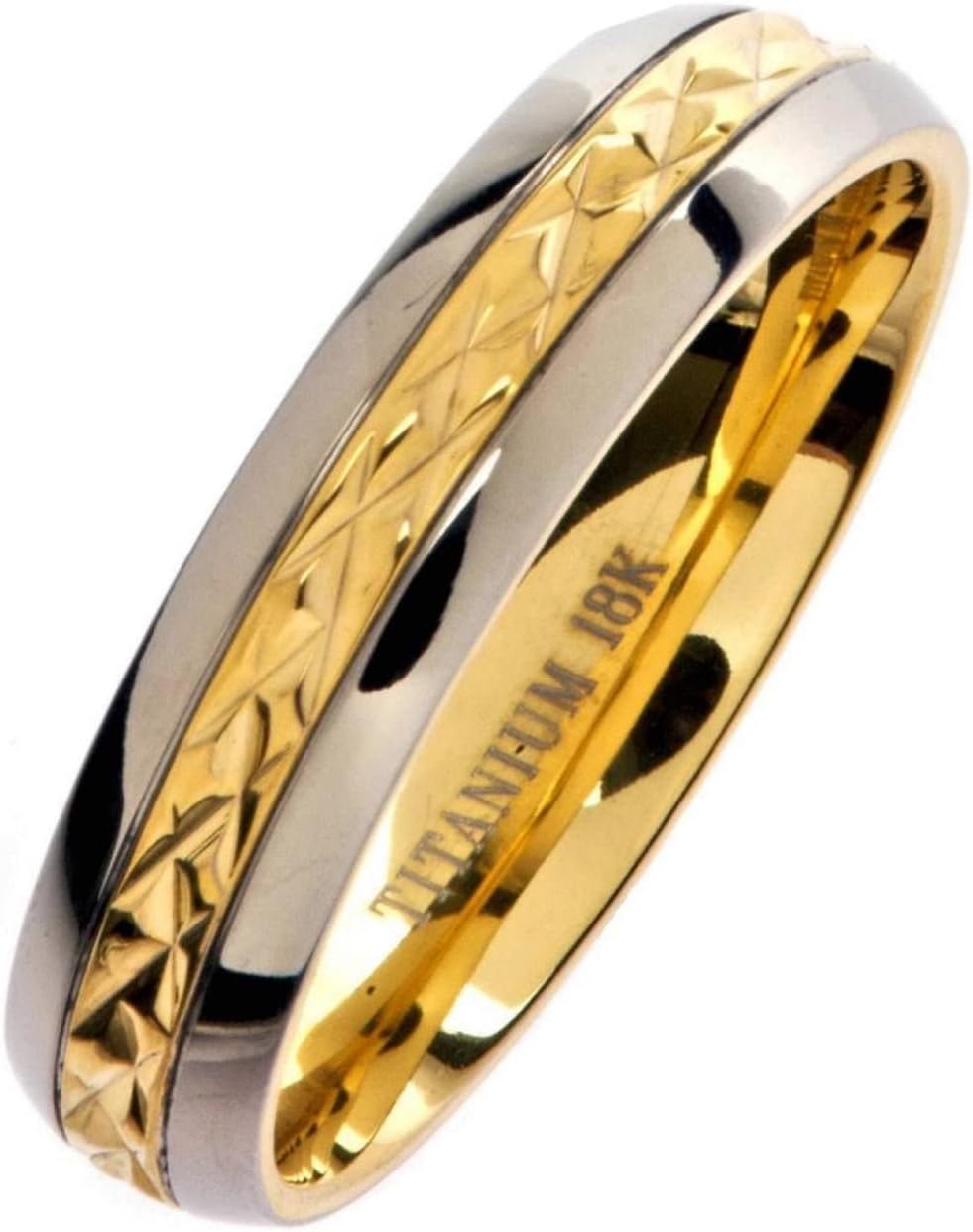 Custom Engraved 18K Gold Plated Wedding Band Grade 5 Titanium 5mm Ring