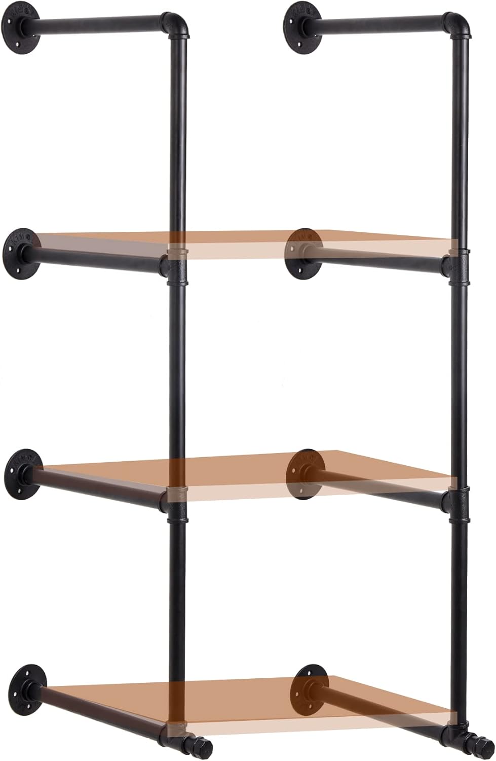 Industrial Iron Pipe Shelving, Wall Mount Shelf Brackets, DIY Floating Pipe Wall Shelves (3 Tier, 43.7" H x 12" D x 2PCS, No Planks)