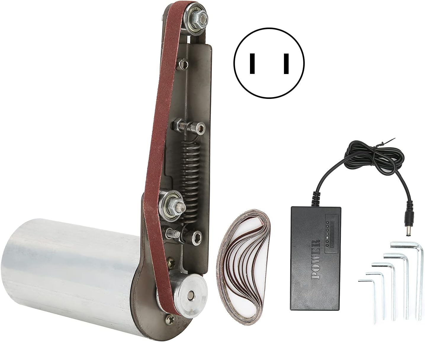 YWBL-WH Mini Belt Sander Electric Handheld DIY Polishing Sanding Machine Grinder AC110-240V with Spindle Wheel, Tensioner Design,Abrasive Belt (US Plug), YWBL-WHqy9bvk14ot-12