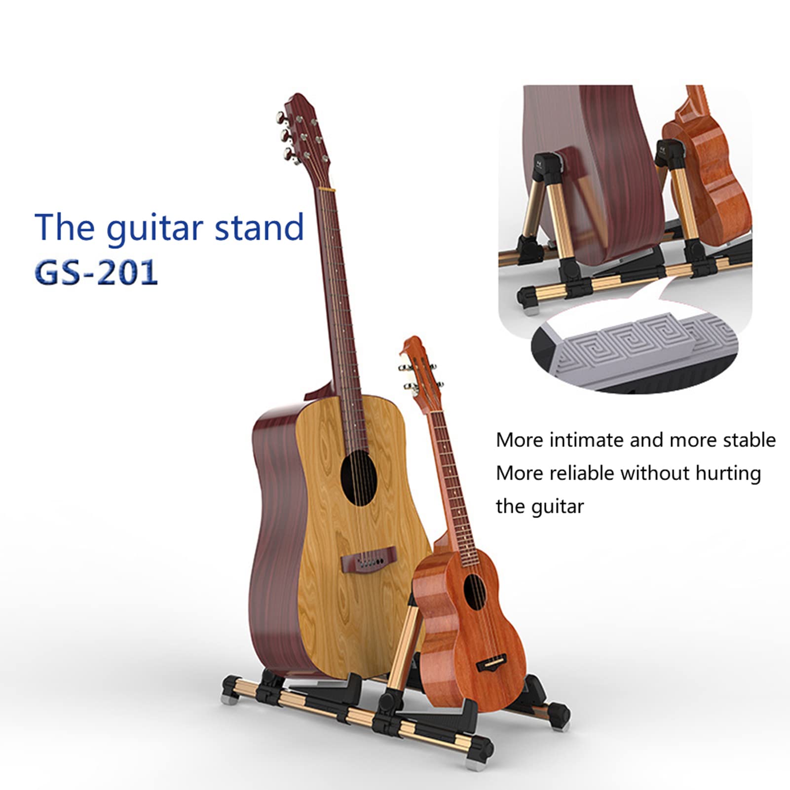 Doppelter vertikaler Boden-Gitarrenständer, faltbar, Universal-Bass-Ukulele-Musikinstrument, robuste Aluminiumlegierung, ABS-Kunststoff, faltbar, leicht zu tragen, für akustische