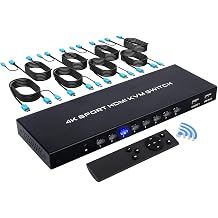 KVM Switch HDMI 8 Ports, 4K@30Hz USB HDMI KVM Switch 8 in 1 Out, Share Monitor and USB Keyboard, Mouse, Included 8 KVM Cables